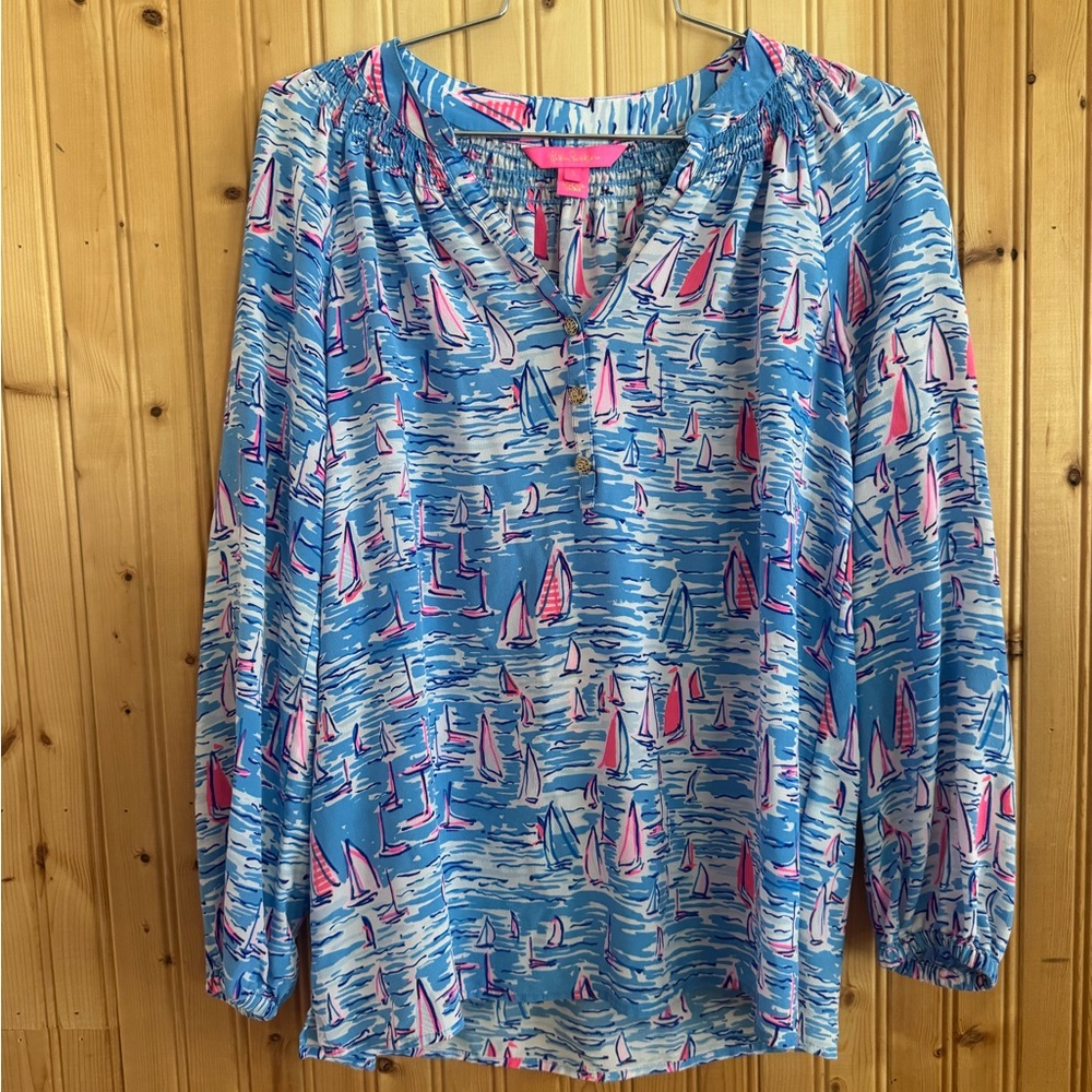 Lilly Pulitzer Blue and Pink Sailboat Print Blouse